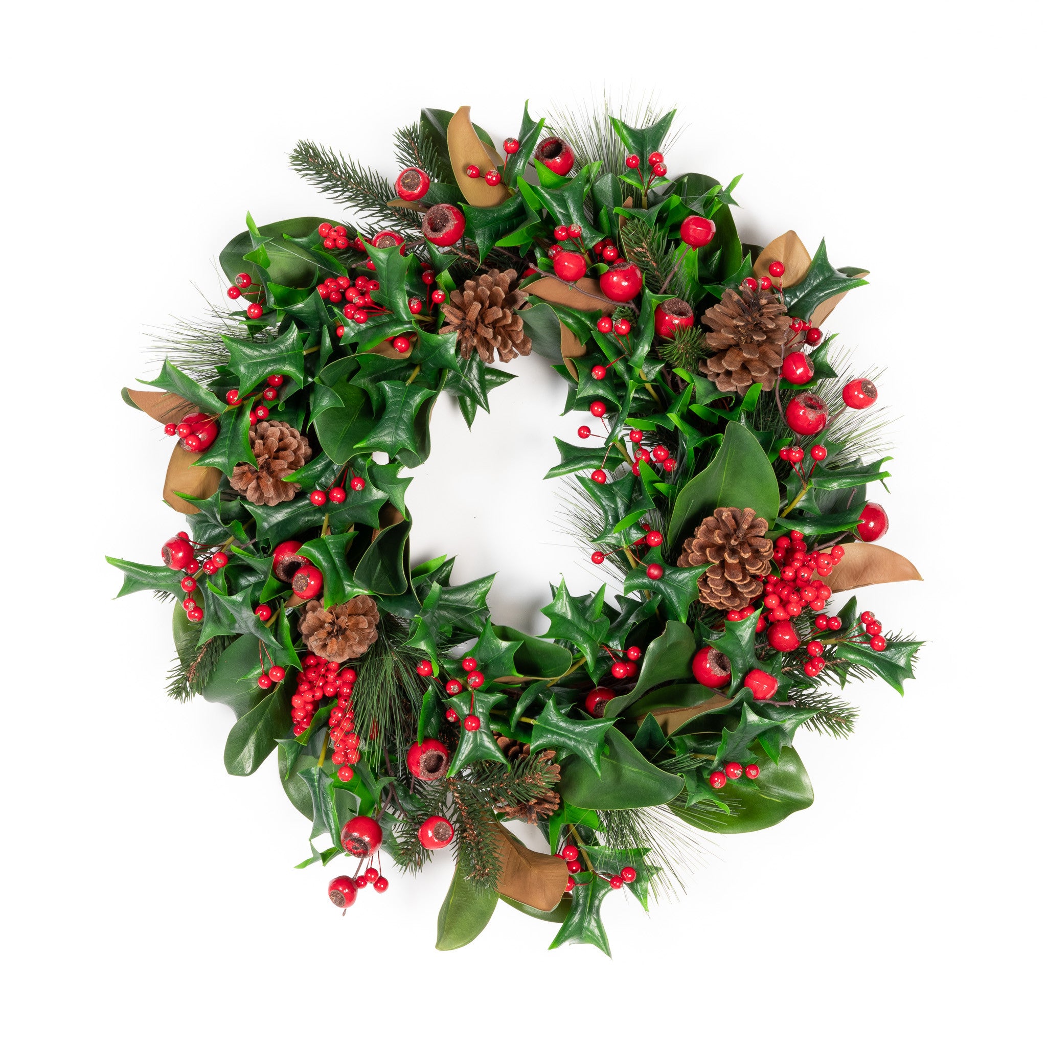 MAGNOLIA & RED BERRY WREATH - 24 INCH