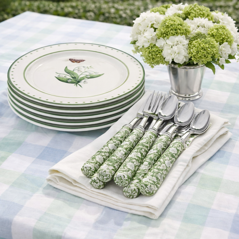 Green Chinoiserie Five Piece Flatware Set