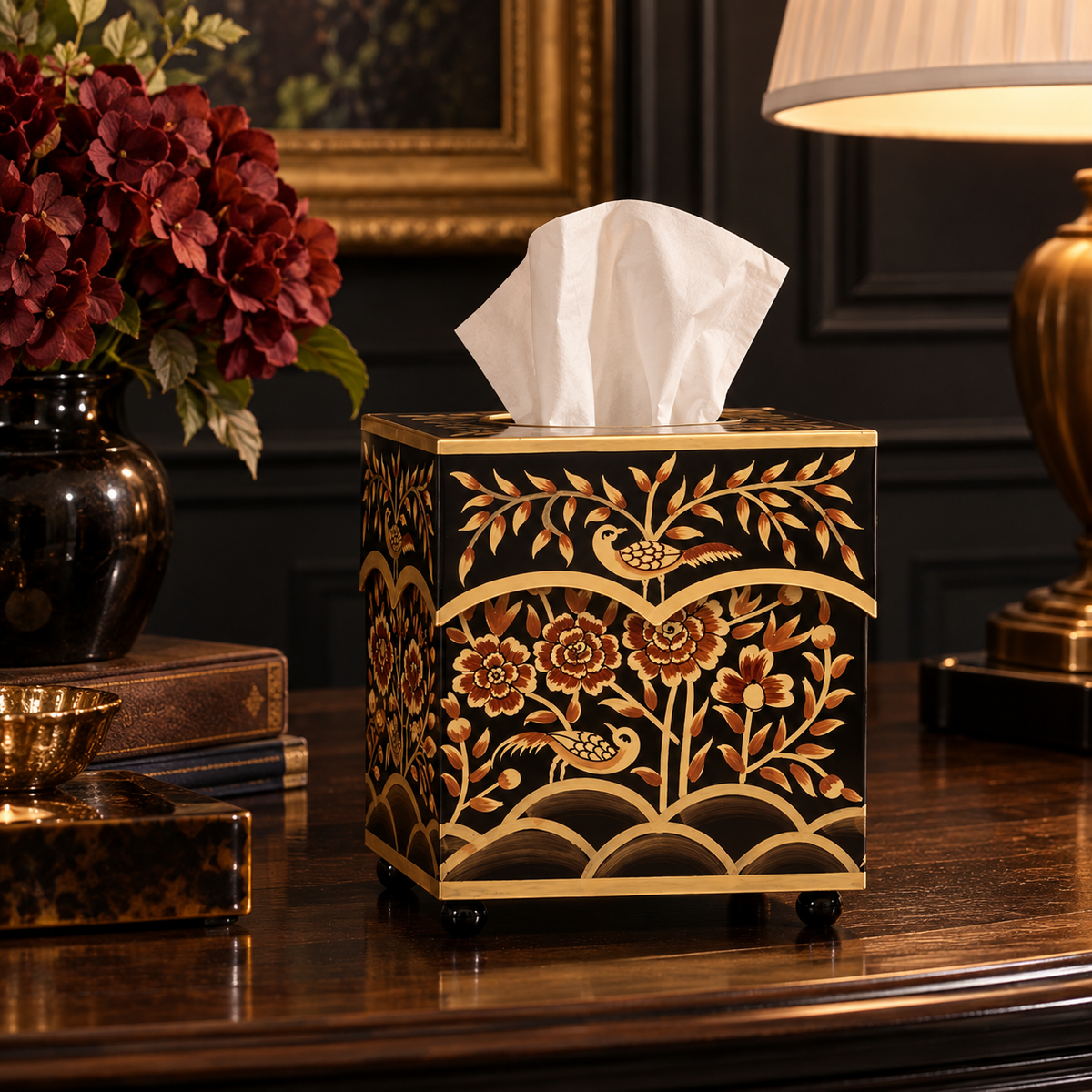 Black & Gold Pheasant Wastepaper Basket & Tissue (2 Options)