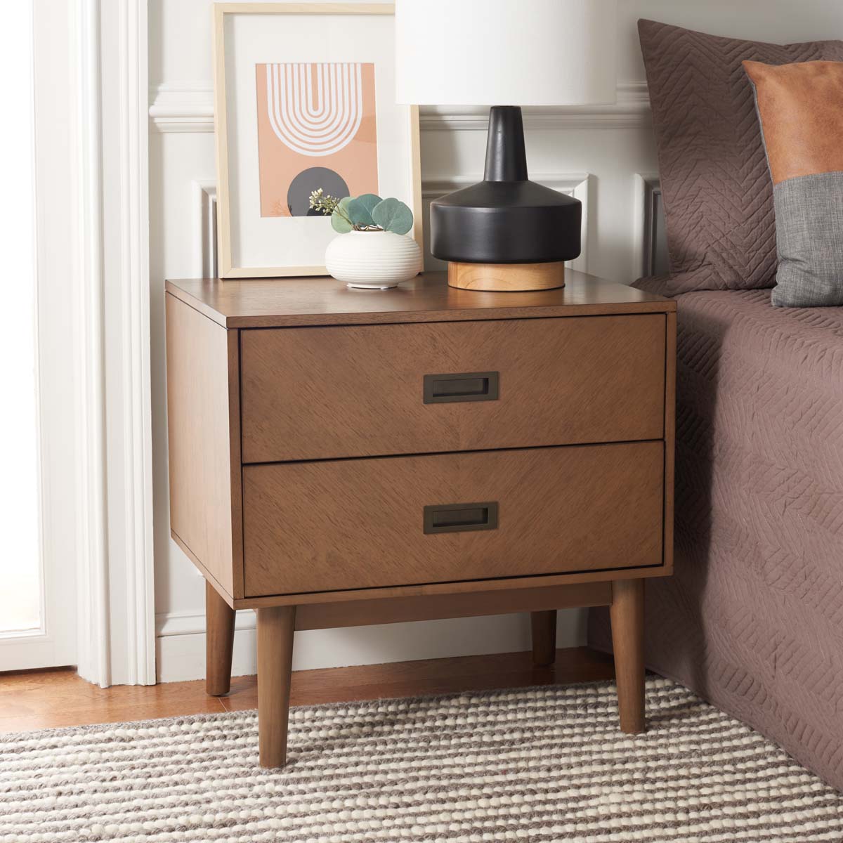 Donald 2 Drawer Nightstand | Safavieh - Wheat / Bronze