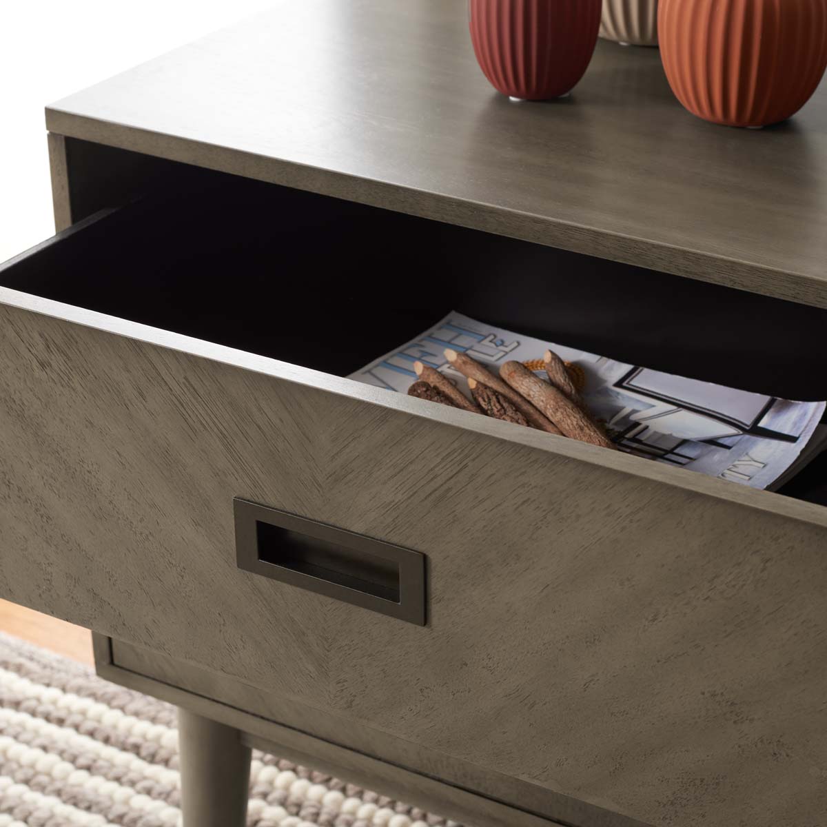 Donald 2 Drawer Nightstand | Safavieh - Light Grey / Bronze