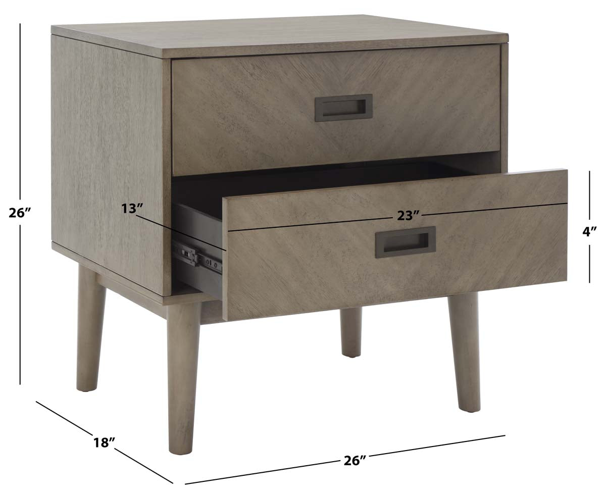 Donald 2 Drawer Nightstand | Safavieh - Light Grey / Bronze