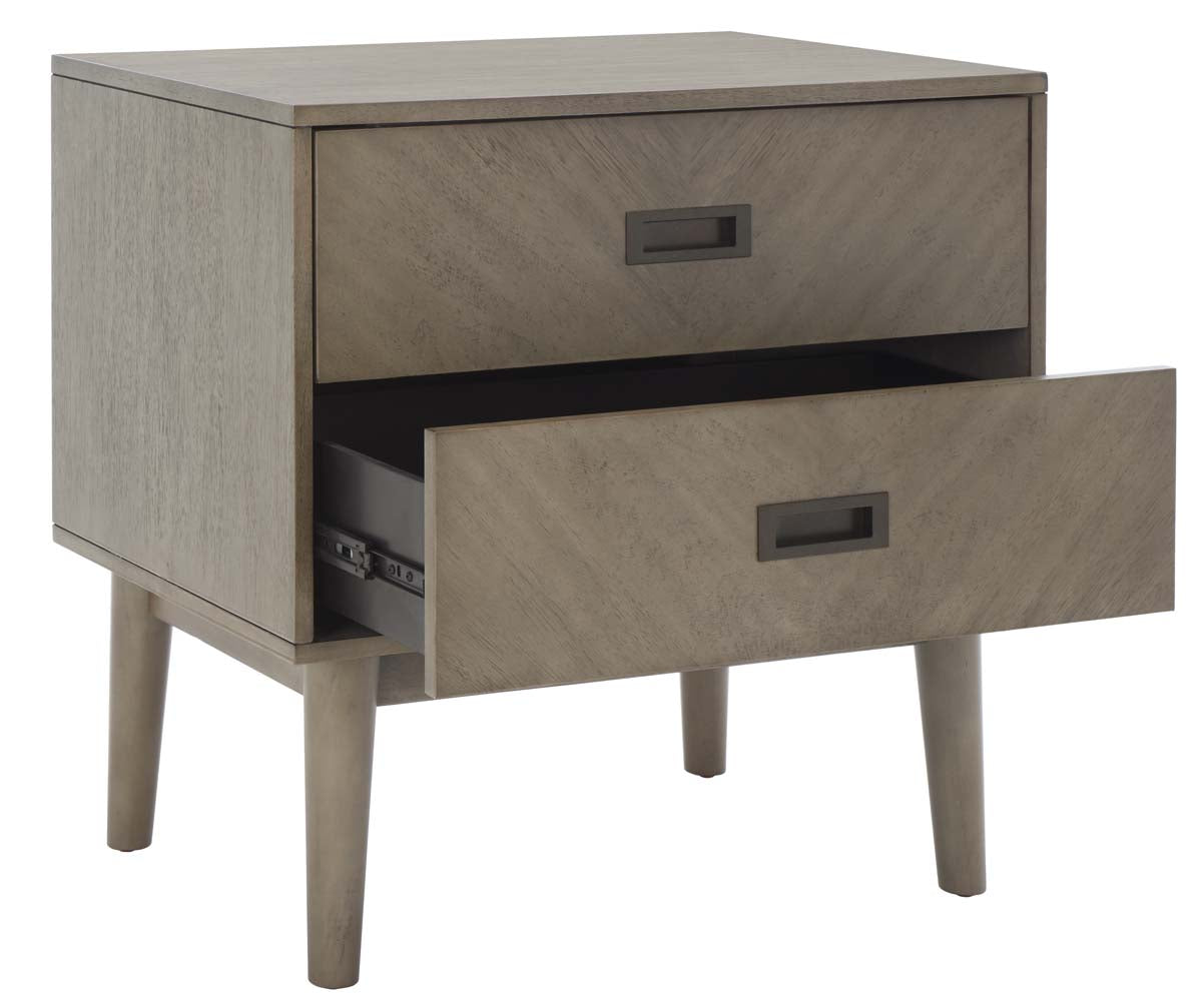 Donald 2 Drawer Nightstand | Safavieh - Light Grey / Bronze