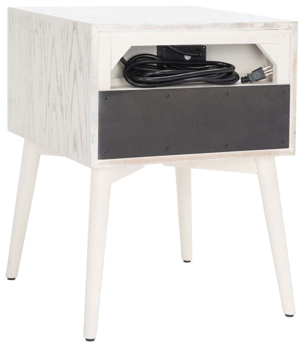 Scully Nightstand W/ Usb | Safavieh - White Wash / Gold | Safavieh - White Wash / Gold