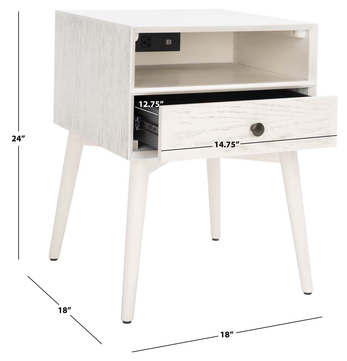 Scully Nightstand W/ Usb | Safavieh - White Wash / Gold | Safavieh - White Wash / Gold