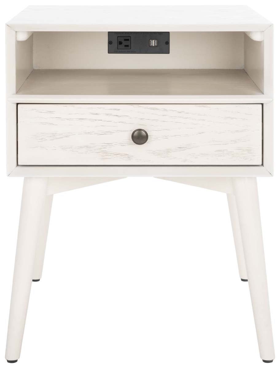 Scully Nightstand W/ Usb | Safavieh - White Wash / Gold | Safavieh - White Wash / Gold