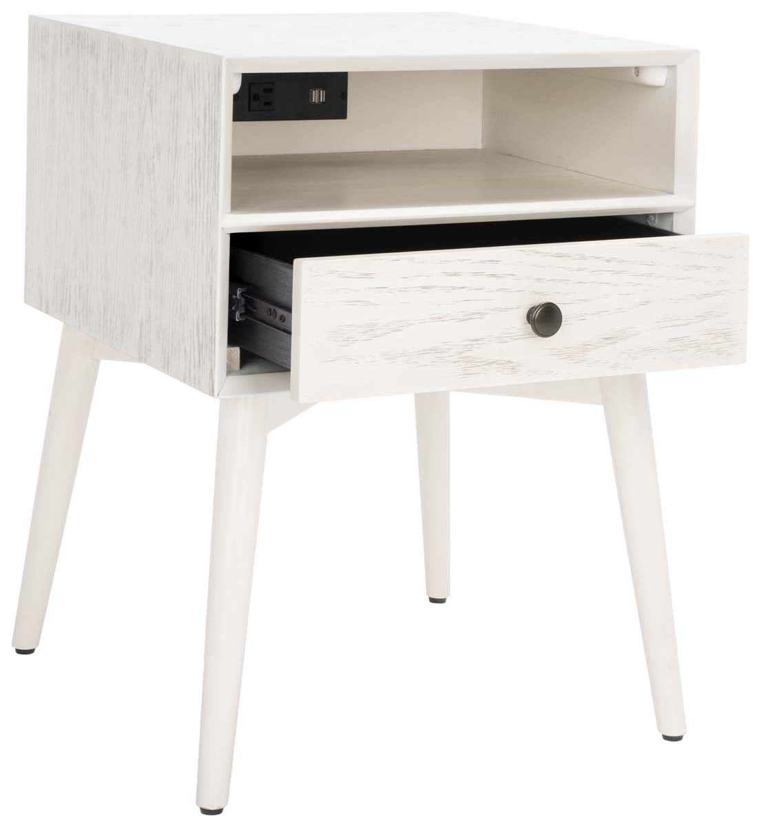 Scully Nightstand W/ Usb | Safavieh - White Wash / Gold | Safavieh - White Wash / Gold