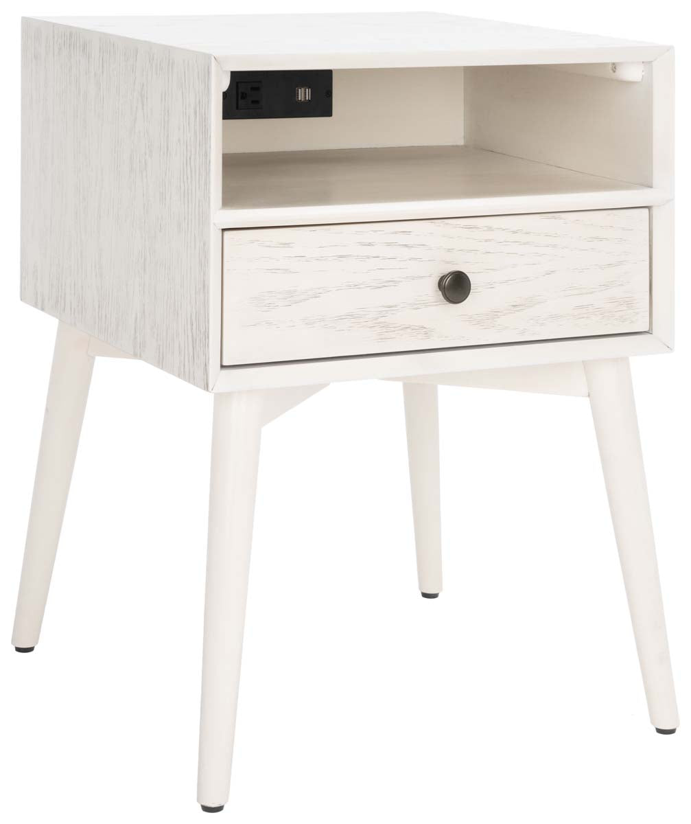 Scully Nightstand W/ Usb | Safavieh - White Wash / Gold | Safavieh - White Wash / Gold