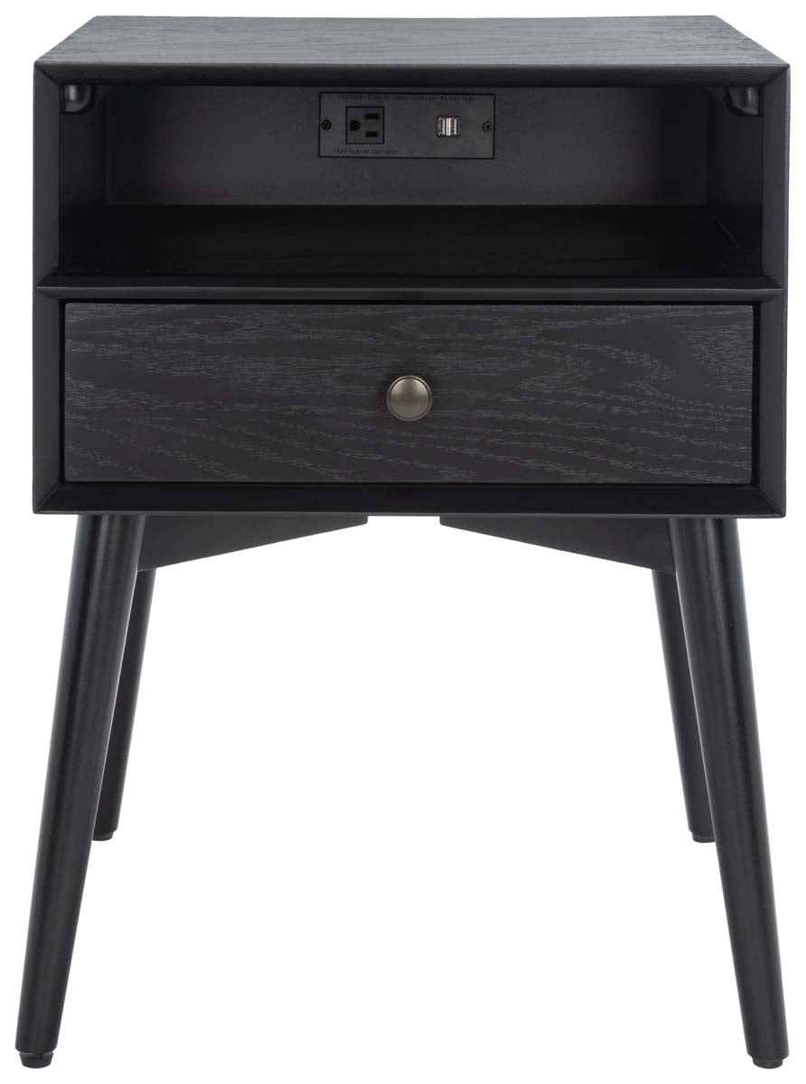 Scully Nightstand W/ Usb | Safavieh - Black / Gold | Safavieh - Black / Gold