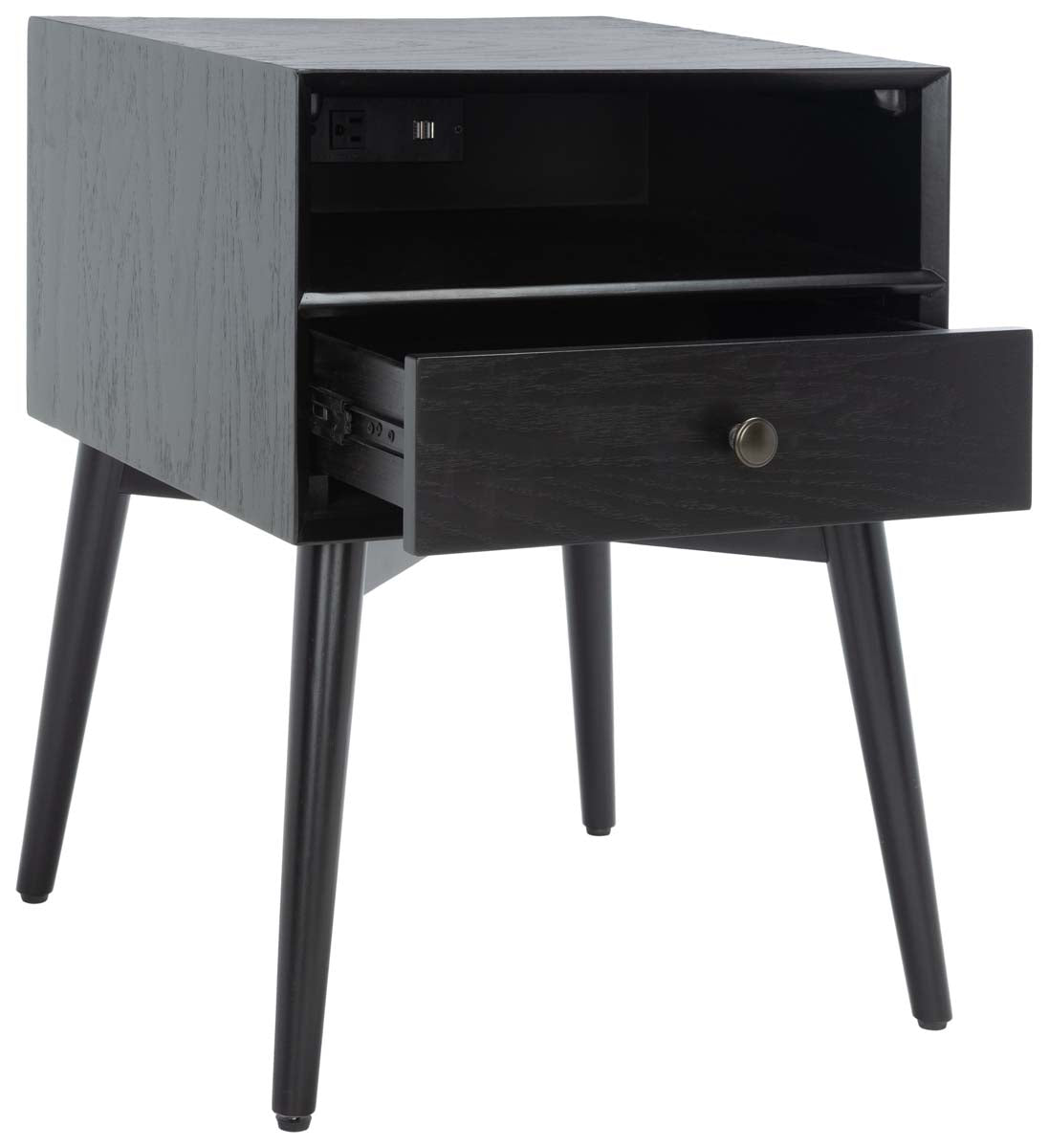 Scully Nightstand W/ Usb | Safavieh - Black / Gold | Safavieh - Black / Gold