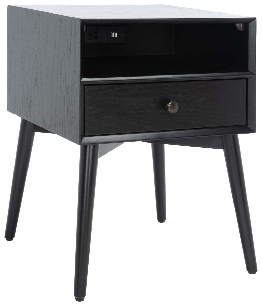 Scully Nightstand W/ Usb | Safavieh - Black / Gold | Safavieh - Black / Gold