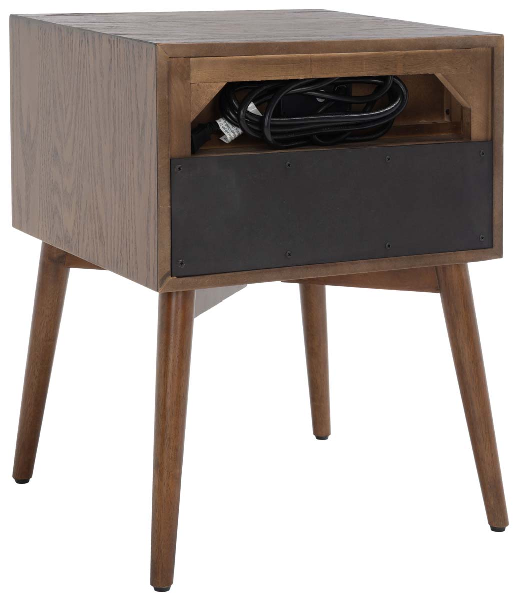 Scully Nightstand W/ Usb | Safavieh - Oak / Gold | Safavieh - Oak / Gold