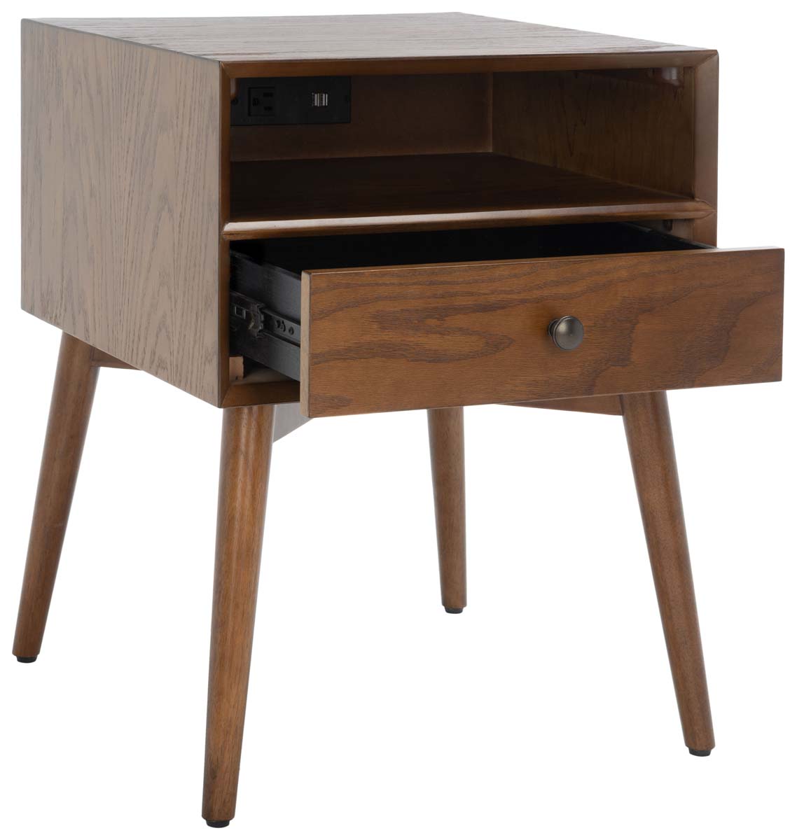 Scully Nightstand W/ Usb | Safavieh - Oak / Gold | Safavieh - Oak / Gold