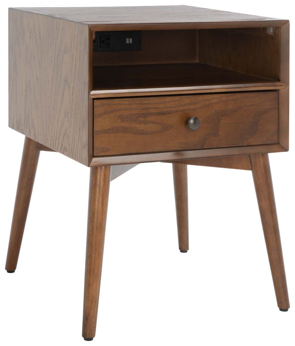 Scully Nightstand W/ Usb | Safavieh - Oak / Gold | Safavieh - Oak / Gold