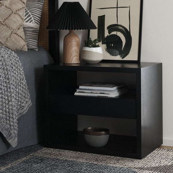 Munson 2 Shelf 1 Drawer Nightstand, NST6603 | Safavieh - Black