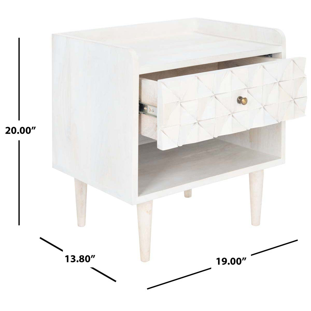 Zinnia Nightstand | Safavieh - White Washed / Brass