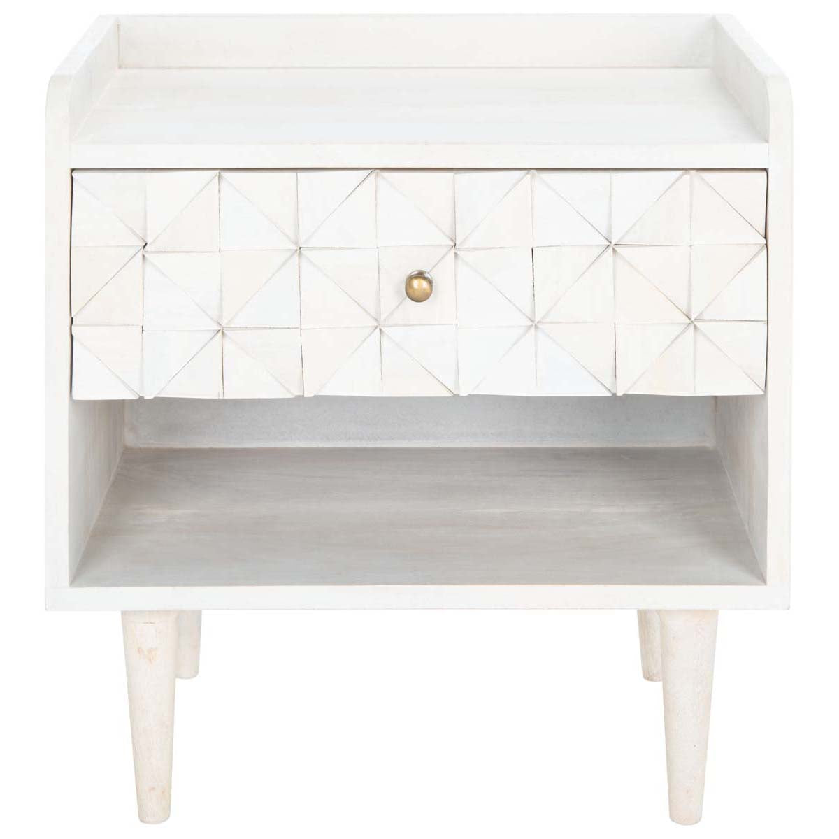 Zinnia Nightstand | Safavieh - White Washed / Brass