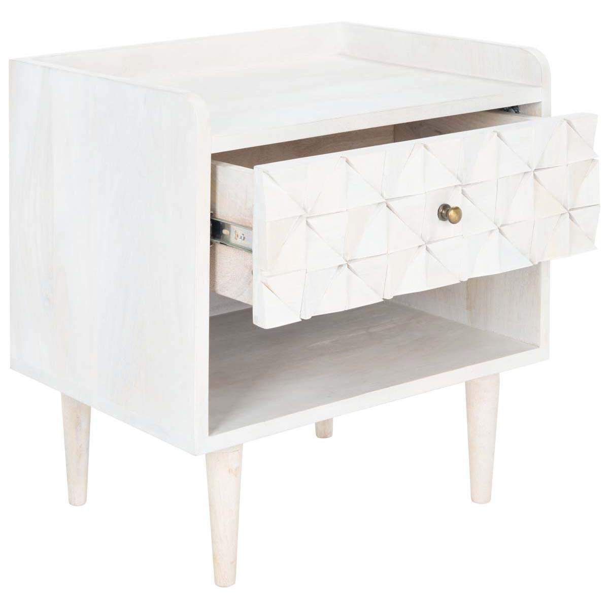 Zinnia Nightstand | Safavieh - White Washed / Brass