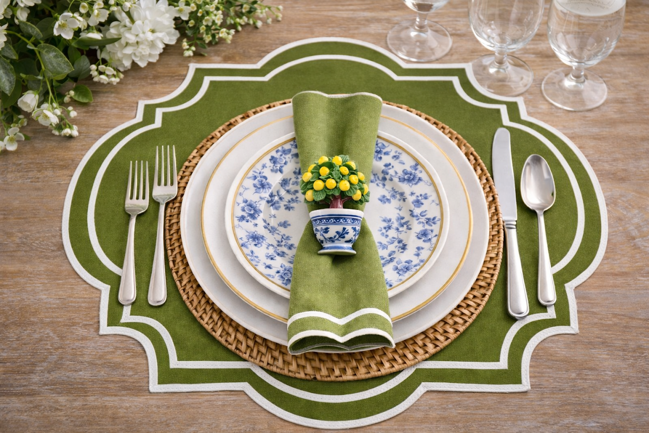 Nantucket Green & White Placemat & Napkin