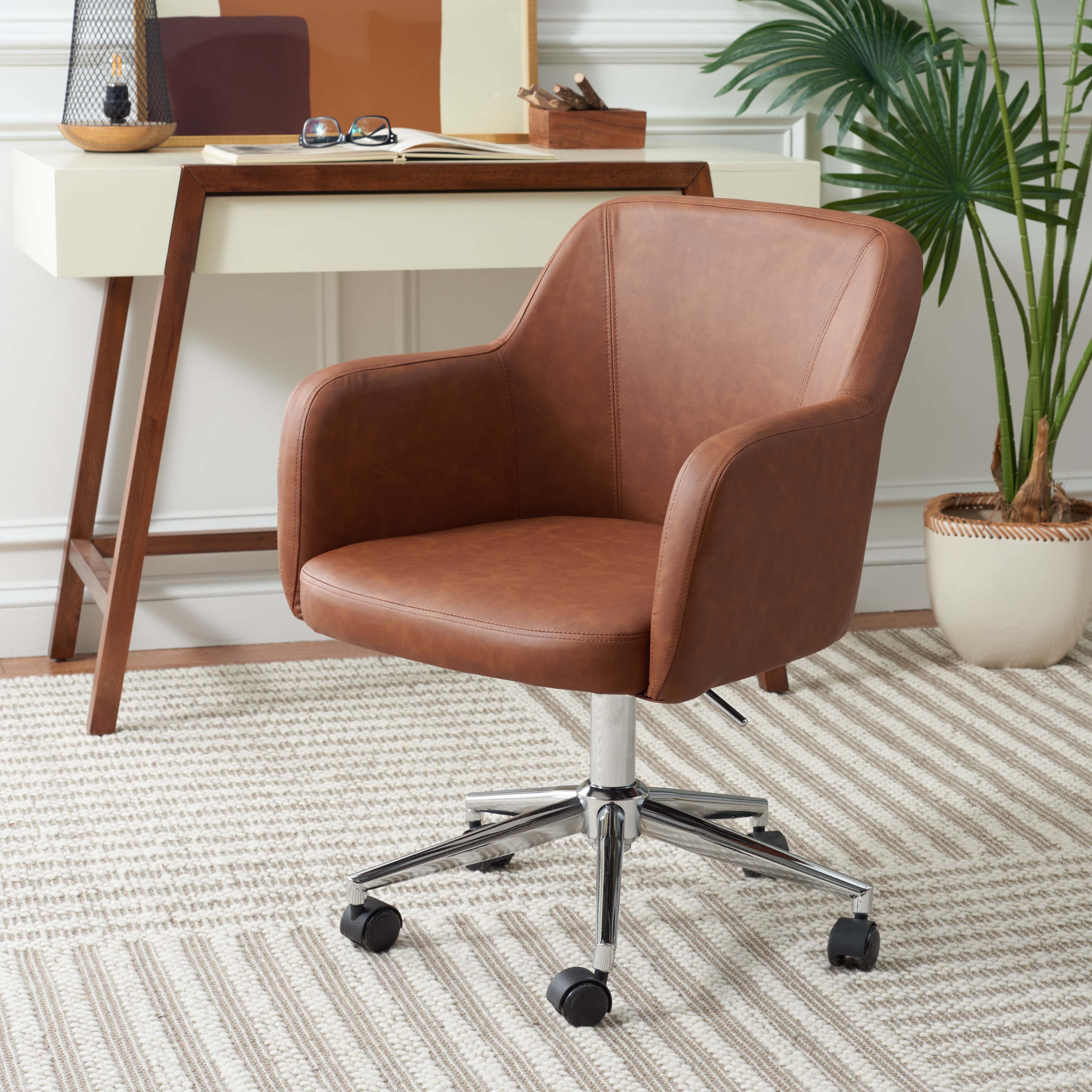 Kains Swivel Office Chair | Safavieh - OCH2000 - Cognac / Chrome