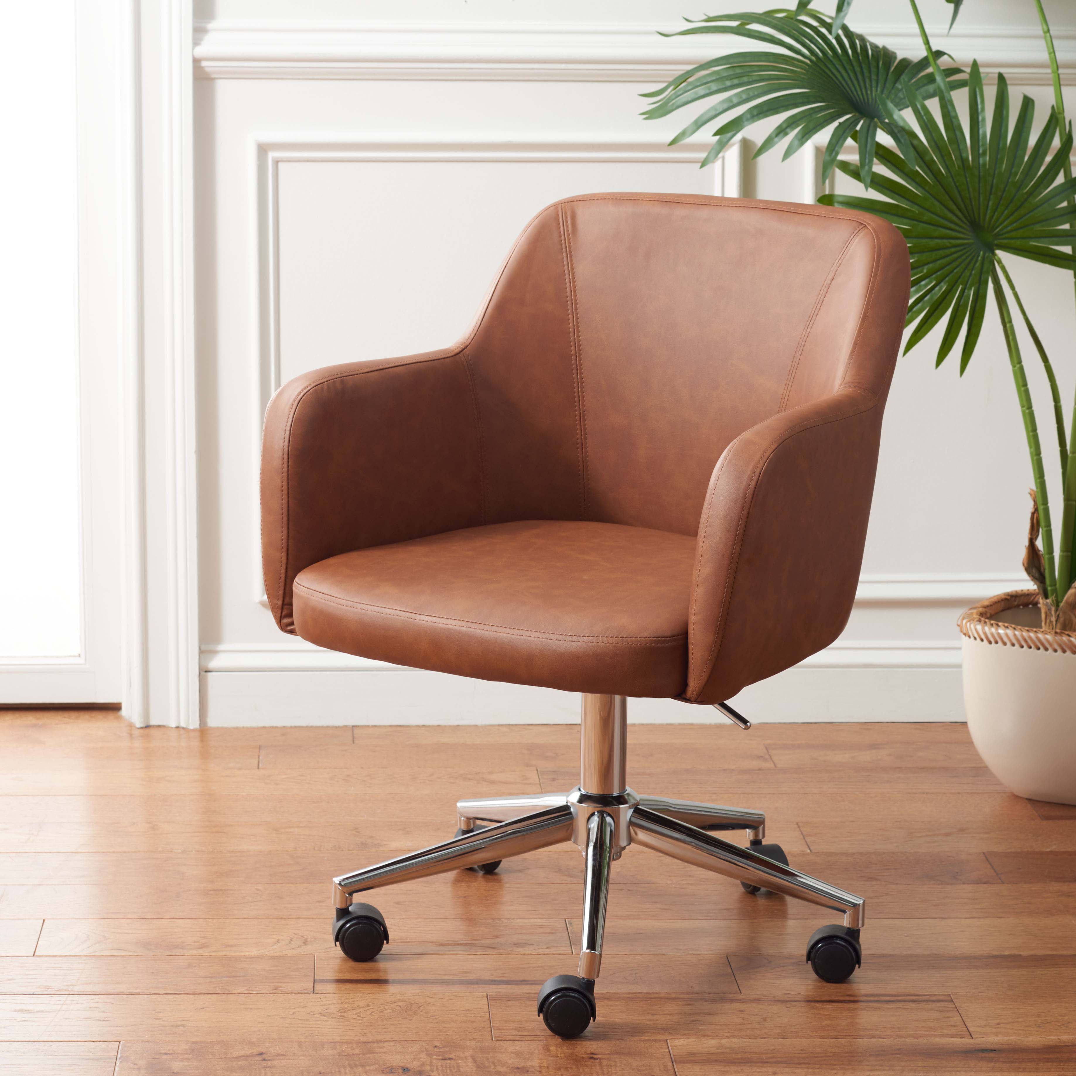 Kains Swivel Office Chair | Safavieh - OCH2000 - Cognac / Chrome