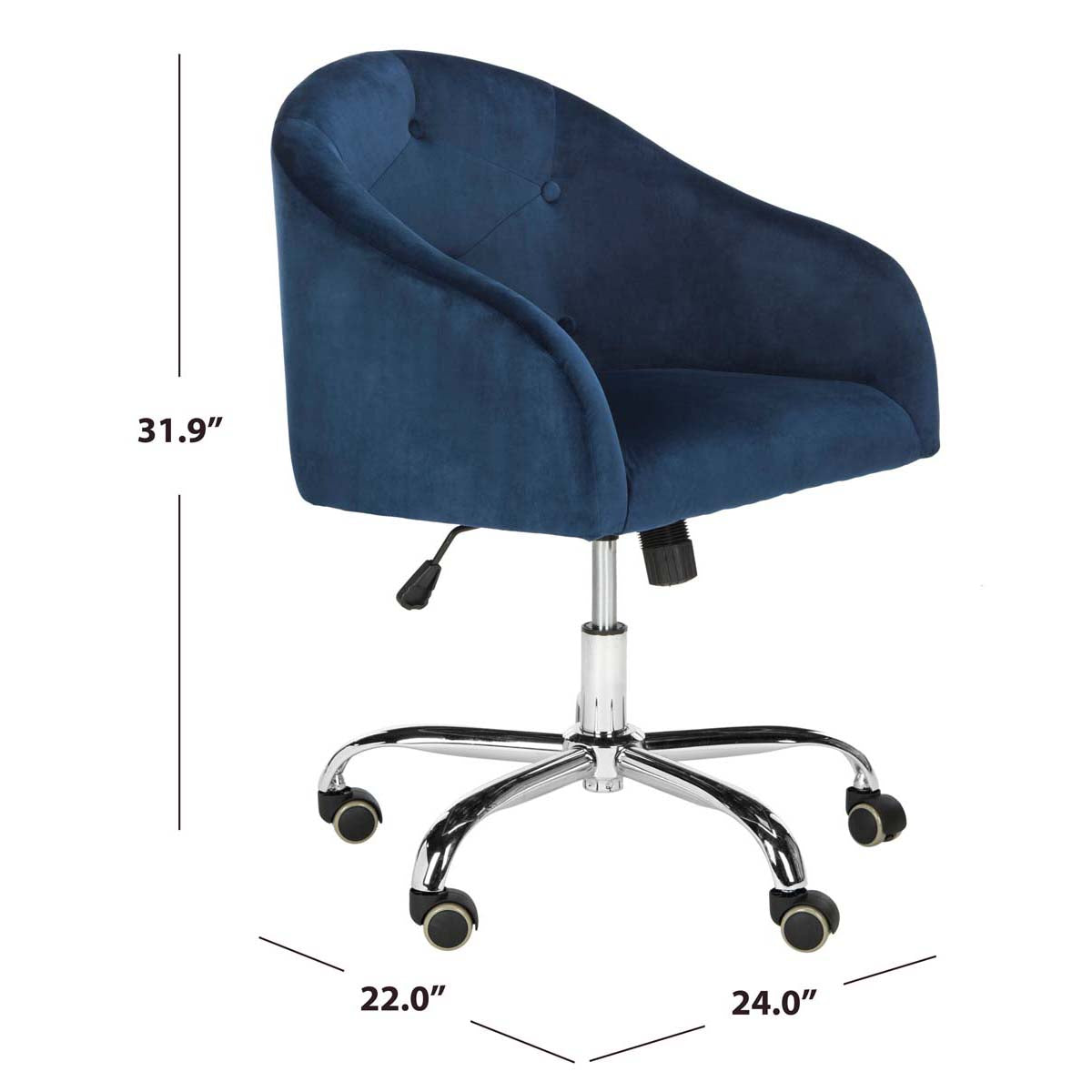 Amy Tufted Velvet Chrome Leg Swivel Office Chair | Safavieh - OCH4500 - Navy / Chrome