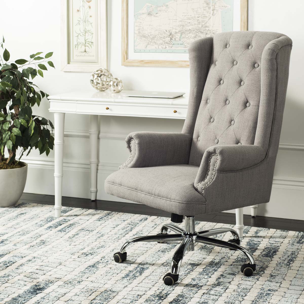 Ian Linen Chrome Leg Swivel Office Chair | Safavieh - OCH4504 - Grey / Chrome