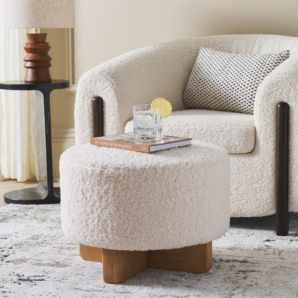 Alistair Round Ottoman | Safavieh - OTT4503 - Off White / Natural