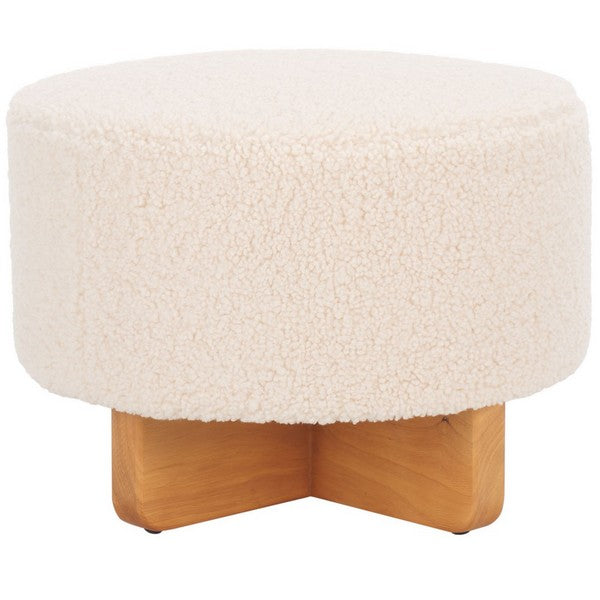 Alistair Round Ottoman | Safavieh - OTT4503 - Off White / Natural