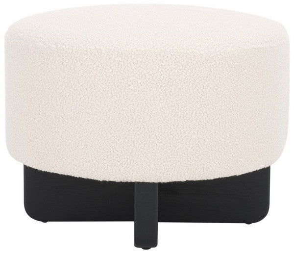 Riah Boucle Round Ottoman | Safavieh - OTT4504 - Off White / Black