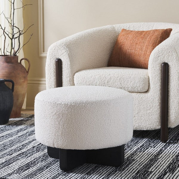 Riah Boucle Round Ottoman | Safavieh - OTT4504 - Off White / Black