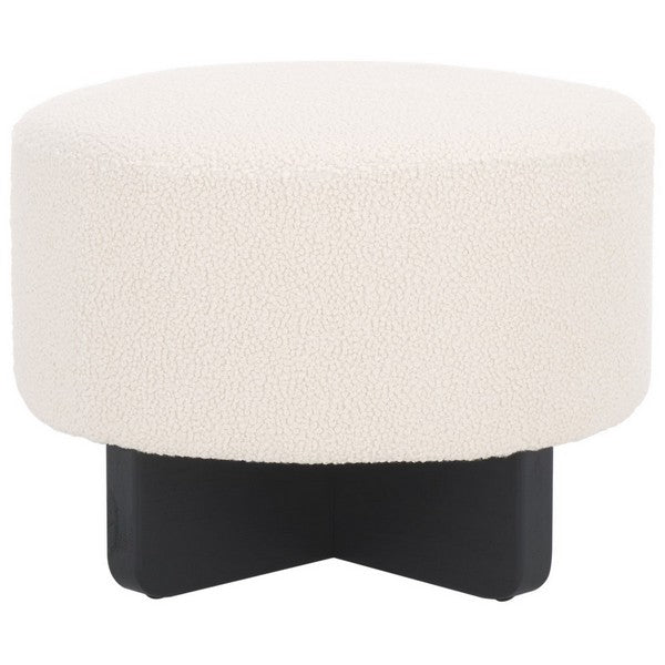 Riah Boucle Round Ottoman | Safavieh - OTT4504 - Off White / Black