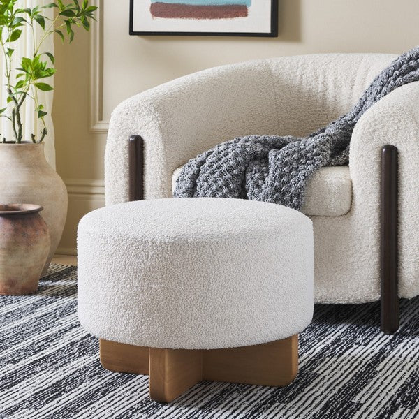 Riah Boucle Round Ottoman | Safavieh - OTT4504 - Off White / Natural