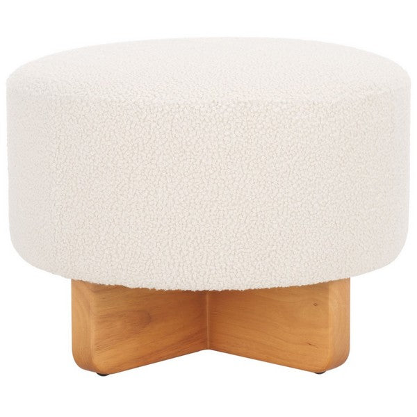 Riah Boucle Round Ottoman | Safavieh - OTT4504 - Off White / Natural