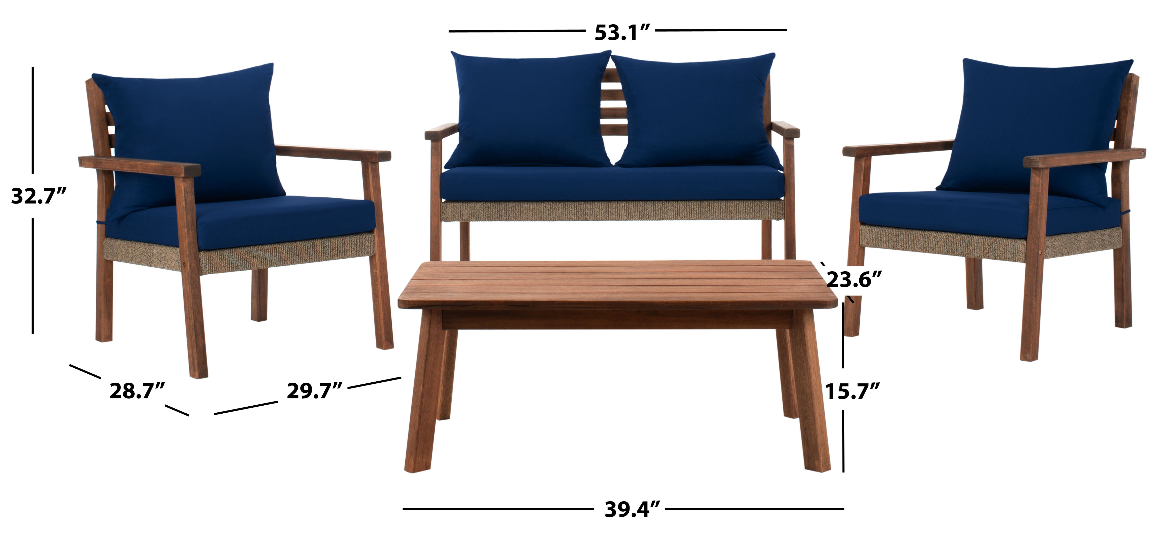 Reid 4 Pc Living Set | Safavieh - PAT7051 - Natural / Navy