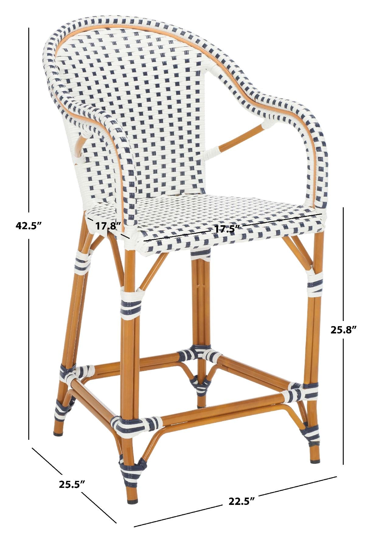 California Counter Stool W / Arms, PAT7533 - White / Navy 