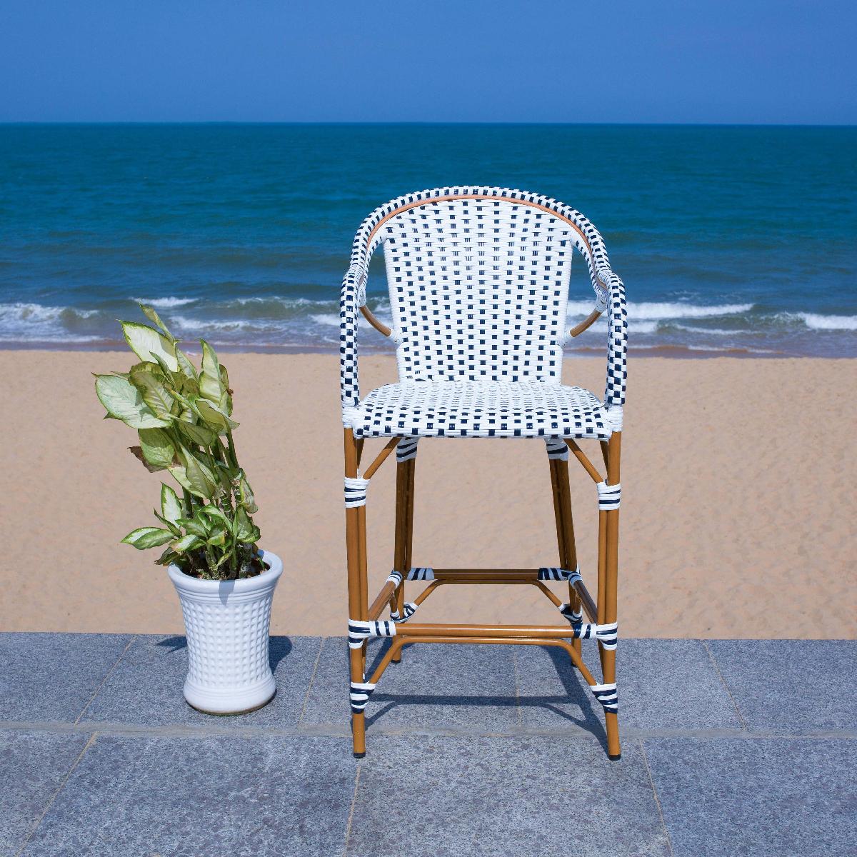 California Counter Stool W / Arms, PAT7533 - White / Navy 