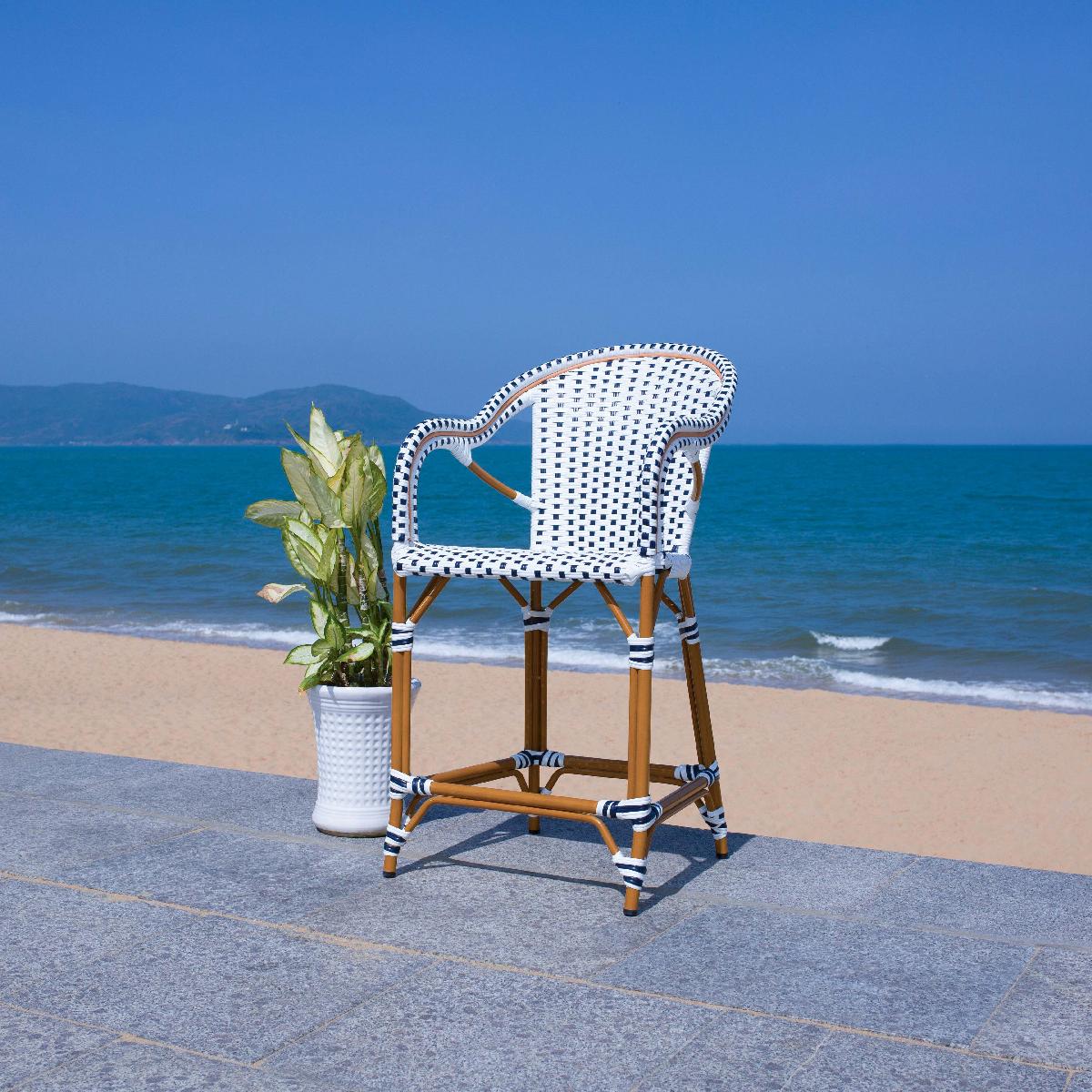 California Counter Stool W / Arms, PAT7533 - White / Navy 