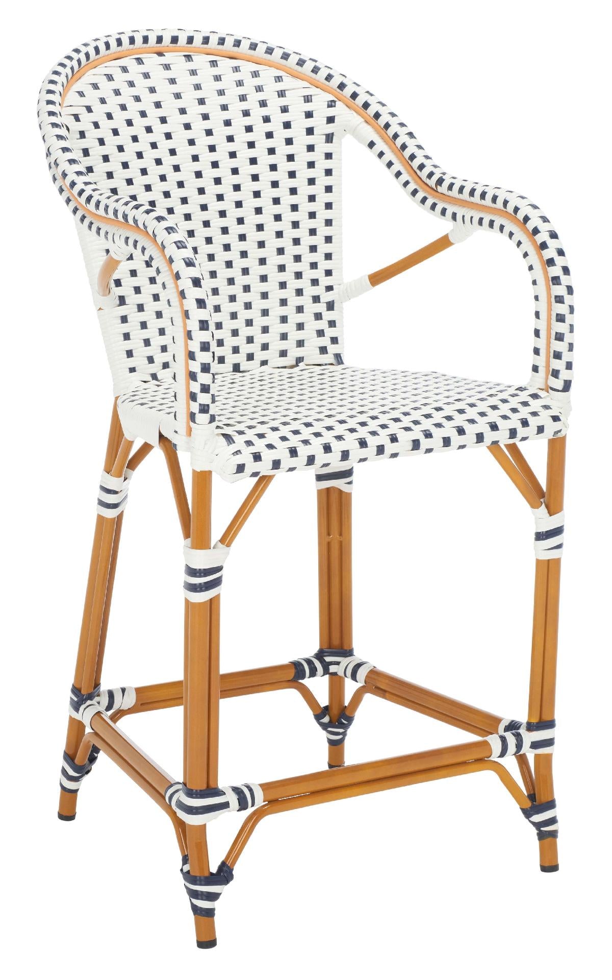 California Counter Stool W / Arms, PAT7533 - White / Navy 