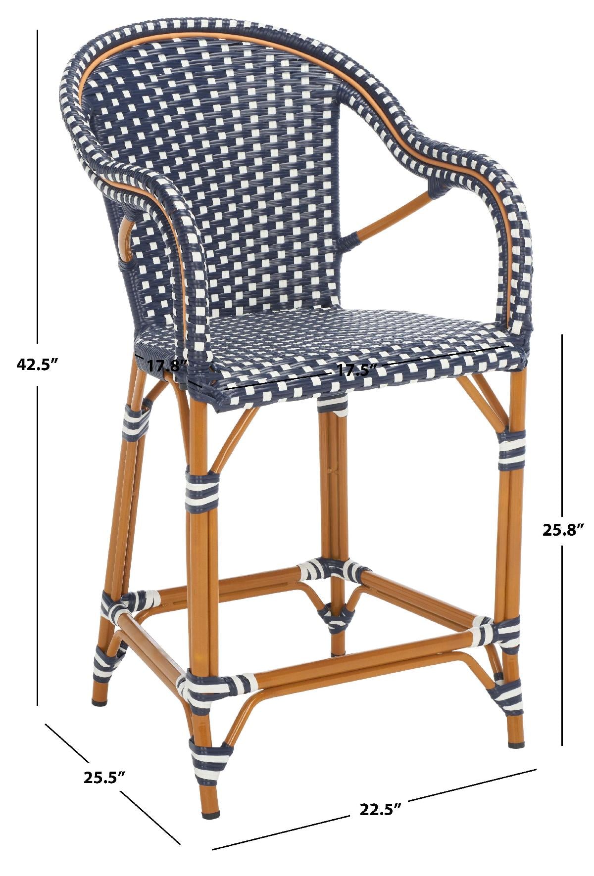 California Counter Stool W / Arms, PAT7533 - Navy / White 