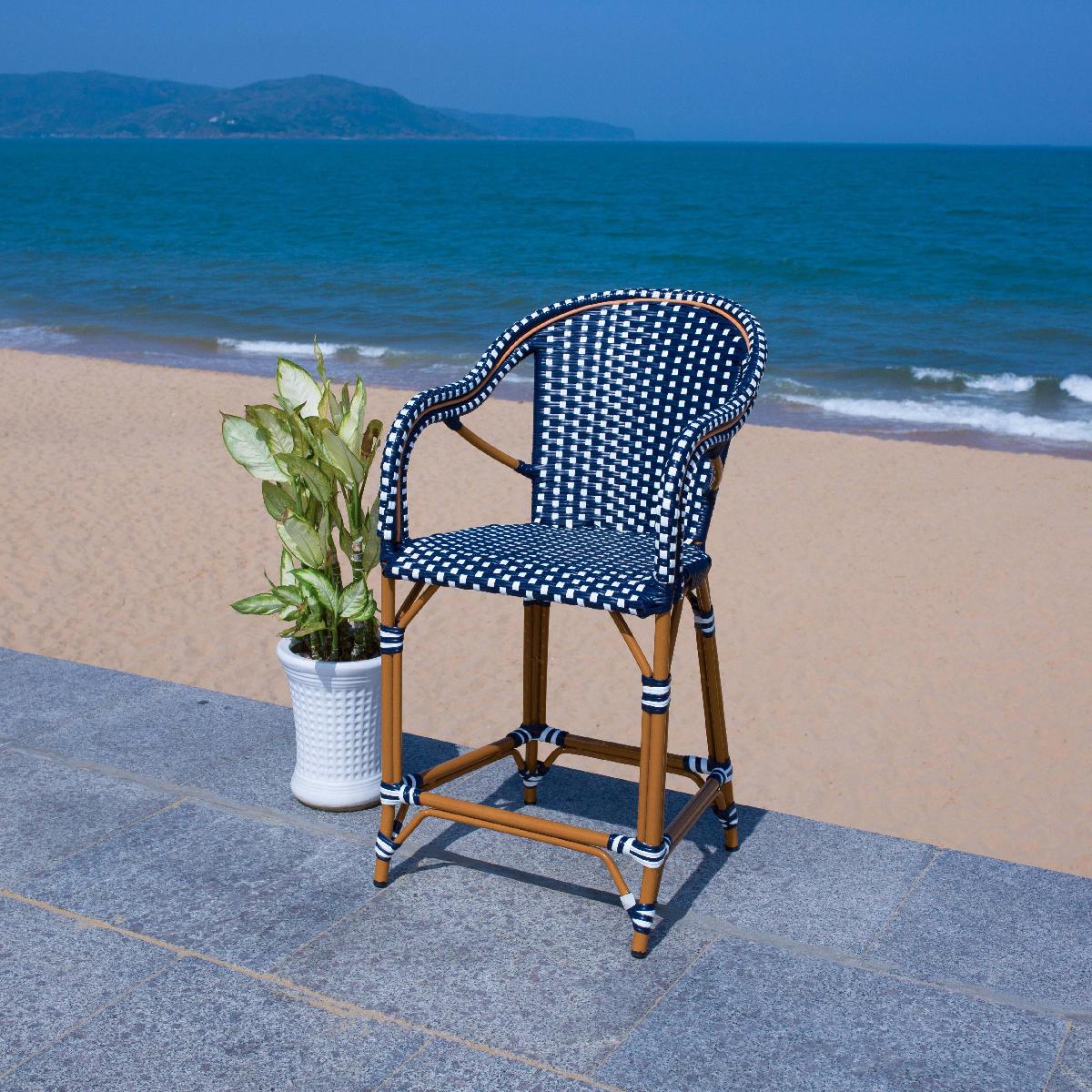 California Counter Stool W / Arms, PAT7533 - Navy / White 