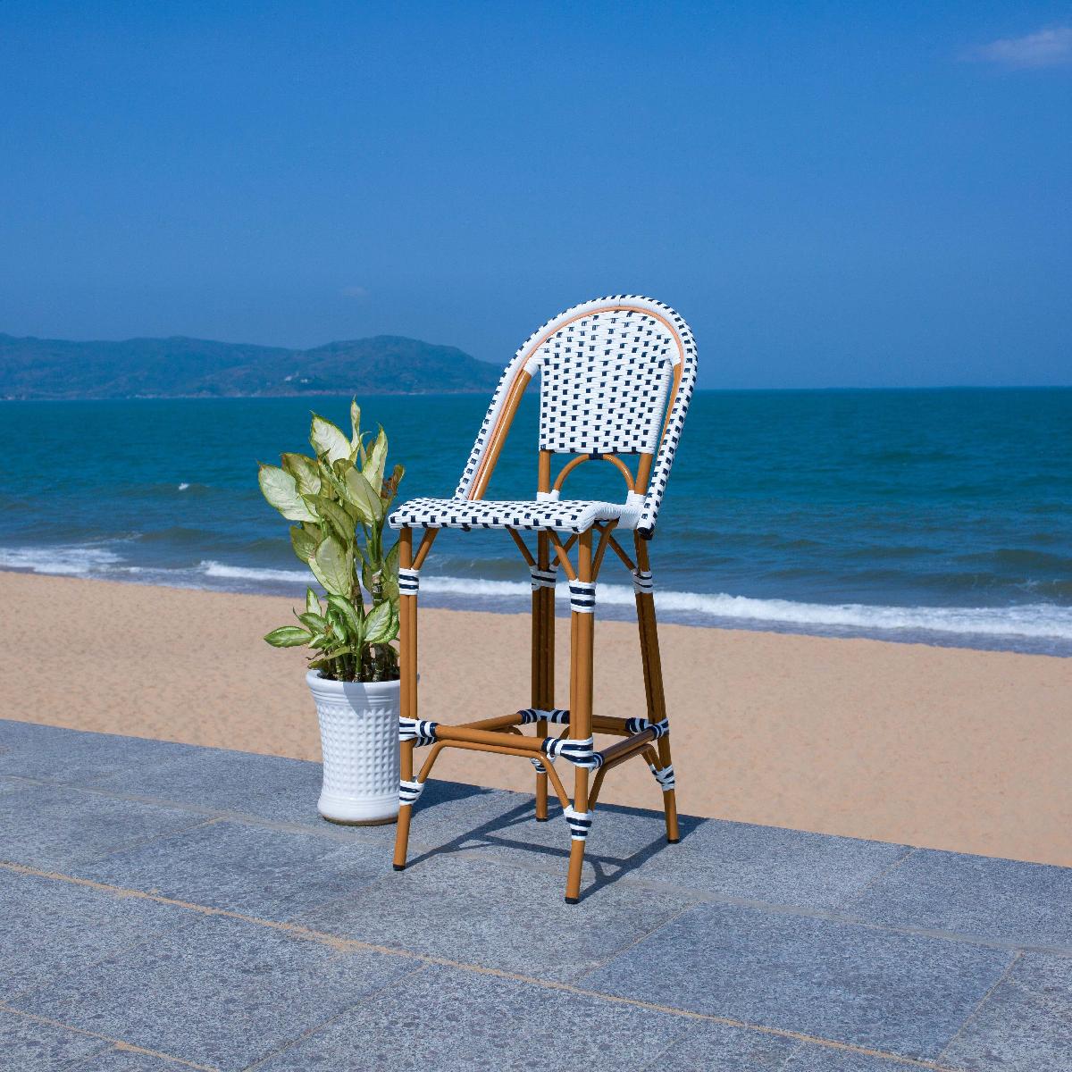 California Bar Stool | Safavieh - PAT7534 - White / Navy 