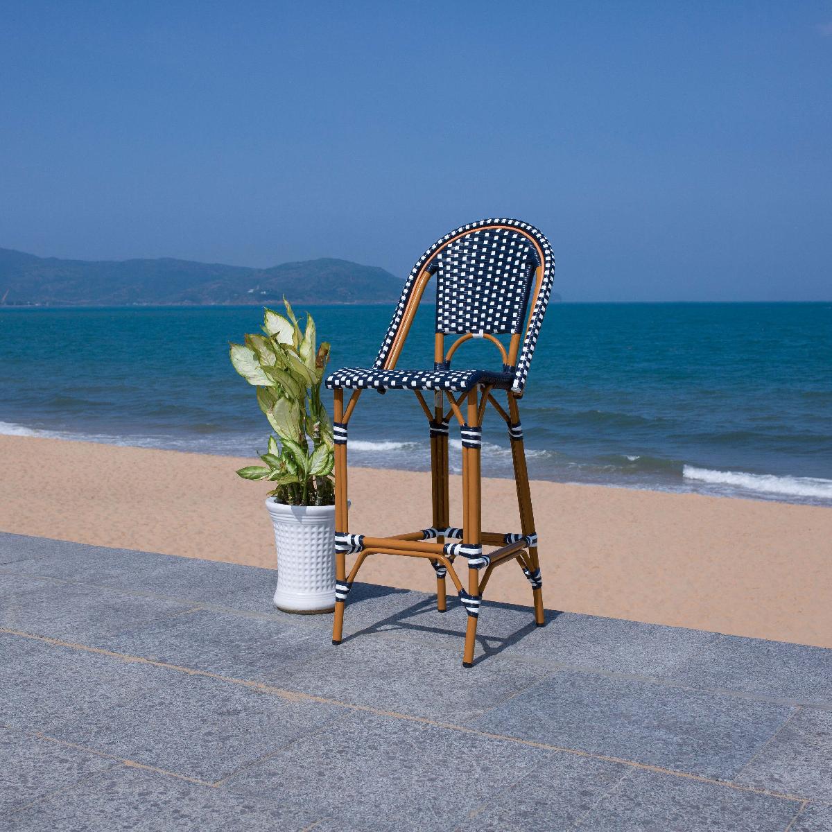 California Bar Stool | Safavieh - PAT7534 - Navy / White 