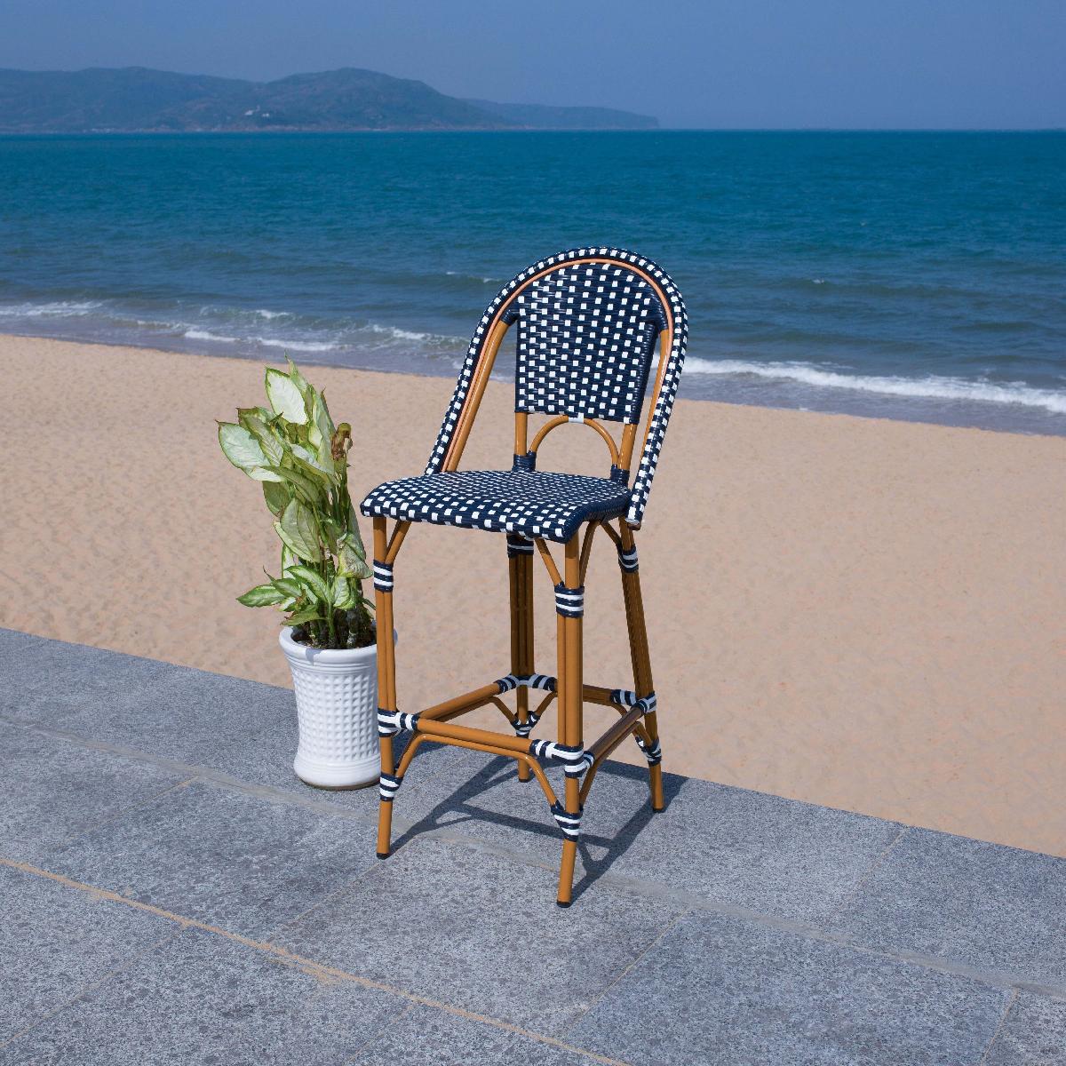 California Bar Stool | Safavieh - PAT7534 - Navy / White 