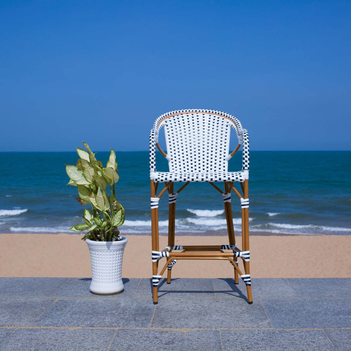 California Bar Stool | Safavieh - PAT7535 - White / Navy