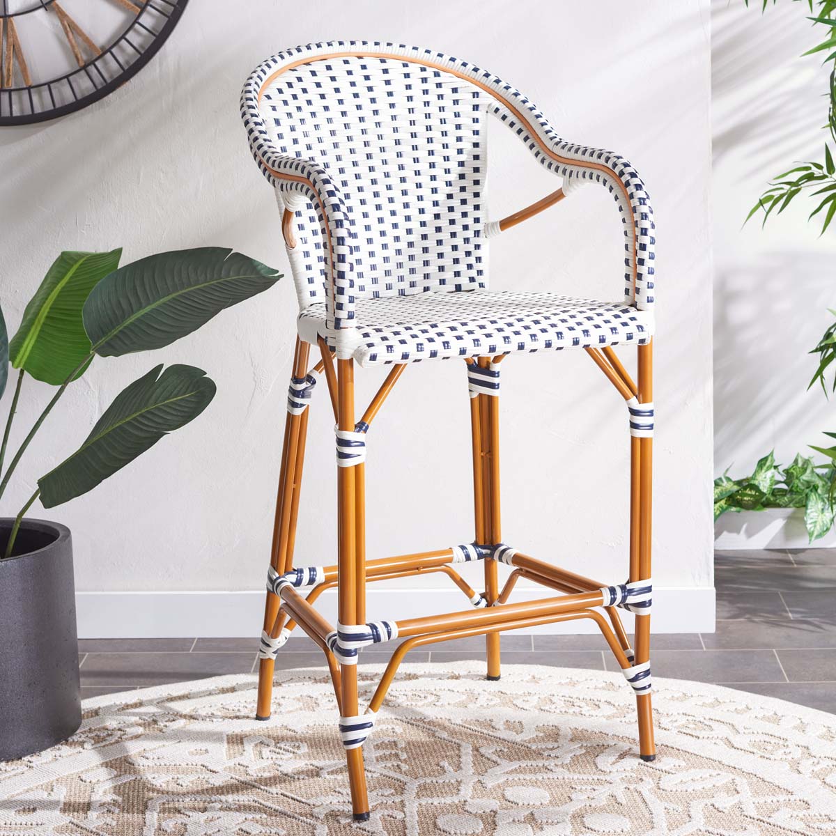 California Bar Stool | Safavieh - PAT7535 - White / Navy