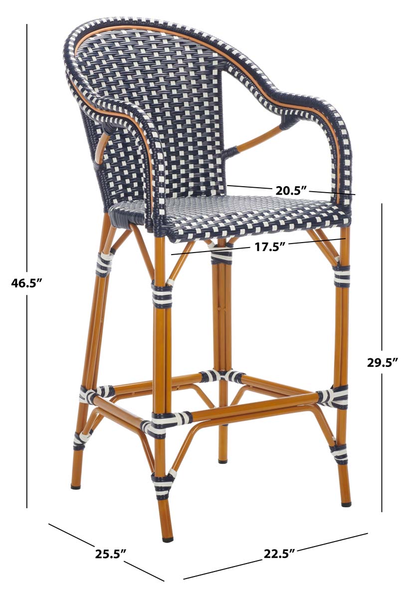 California Bar Stool | Safavieh - PAT7535 - Navy / White