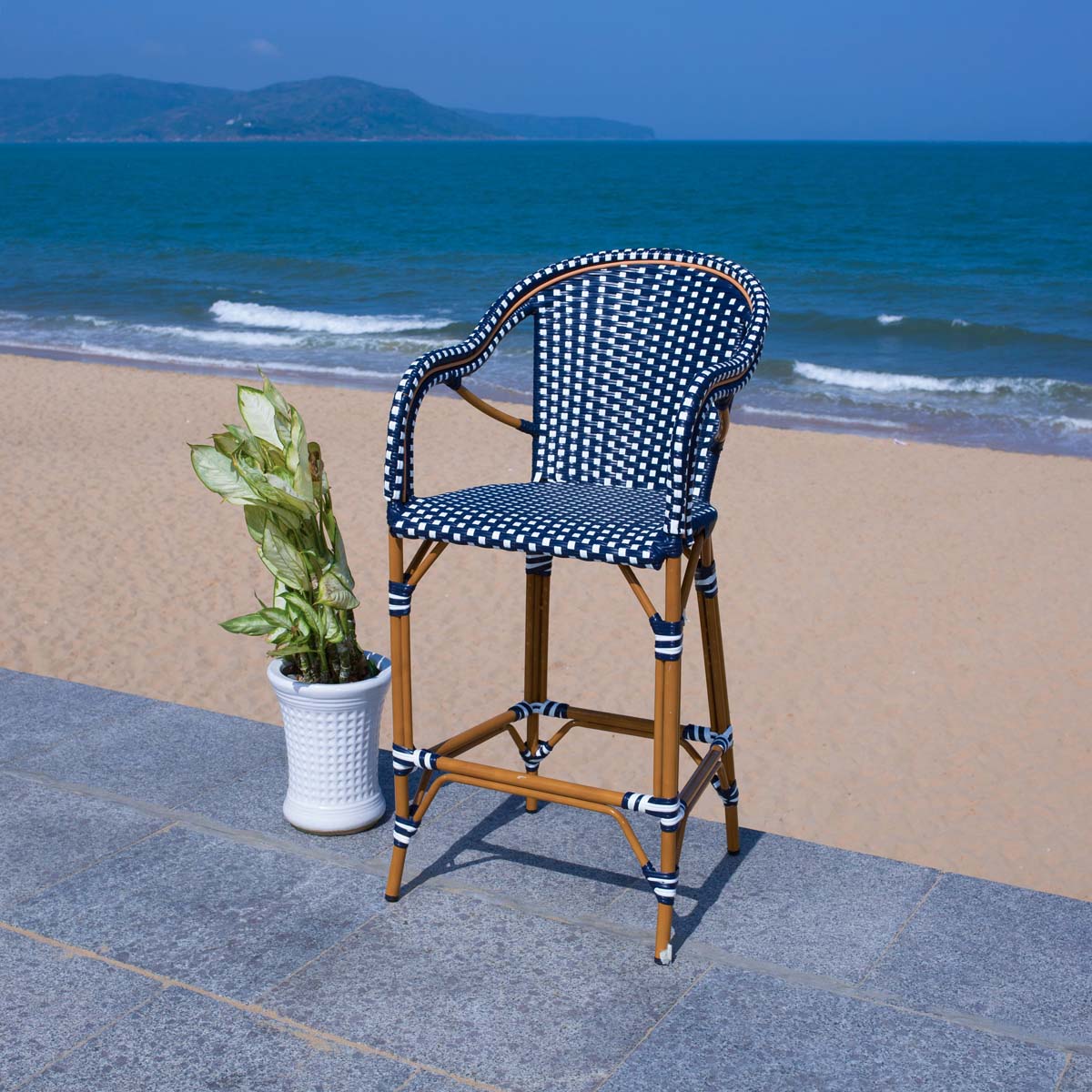 California Bar Stool | Safavieh - PAT7535 - Navy / White