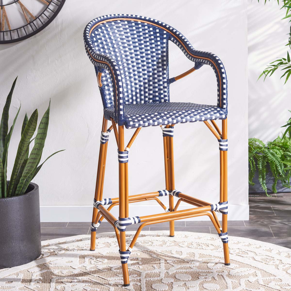 California Bar Stool | Safavieh - PAT7535 - Navy / White