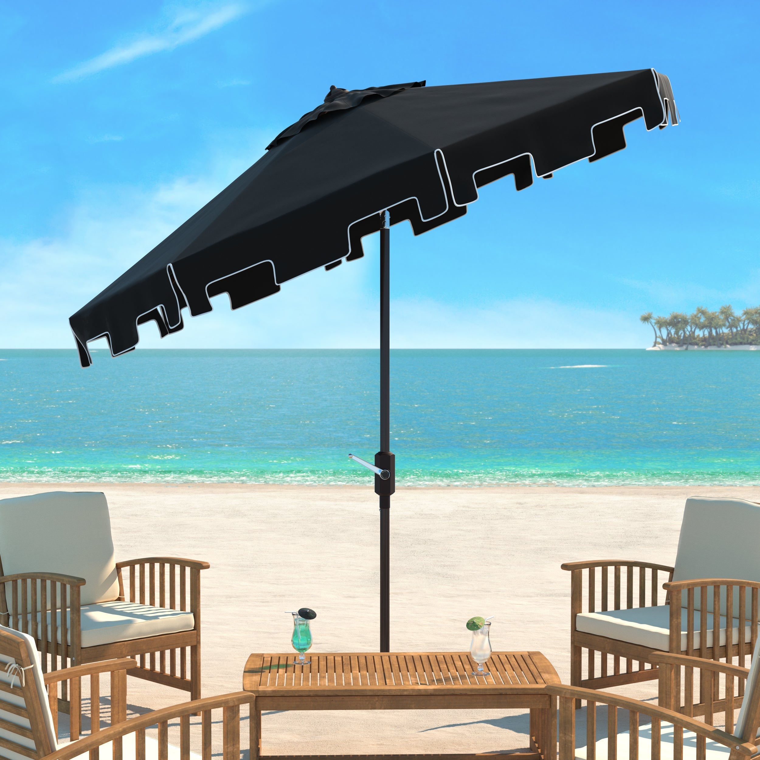 uv-resistant-zimmerman-9-ft-crank-market-push-button-umbrella-with-flap-safavieh-pat8000-Black / White